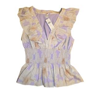 NWT Anthropologie Hutch V-Neck Ruffled Smocked Tank Small purple floral